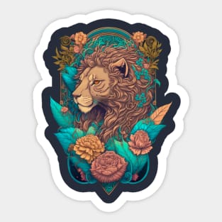 Lion and Flowers Sticker